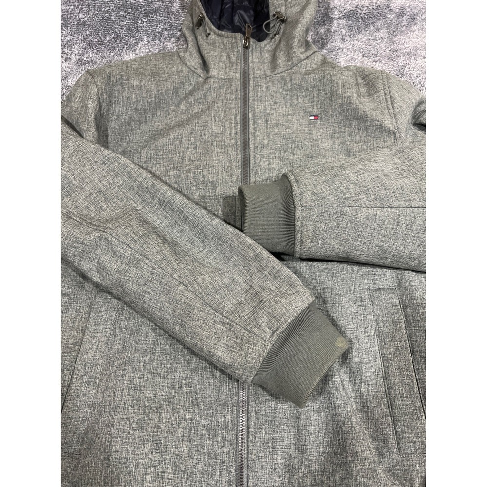 Tommy Hilfiger Mens Softshell Hooded Jacket Grey Full Zip Size Medium